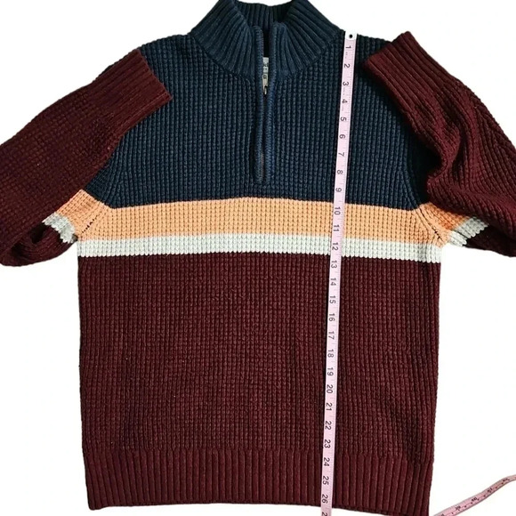 Goodfellow Colorblock Half Zip Sweater Men’s Large Maroon Navy Striped Pullover - Picture 8 of 8